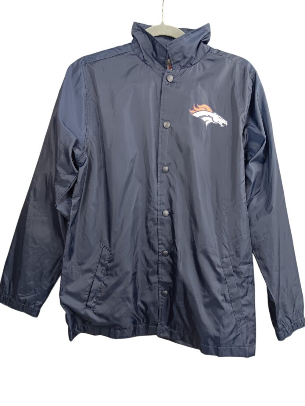 DENVER BRONCOS Bravo Coach Jacket NFL Snap Button Navy Windbreaker Jacket 14/16